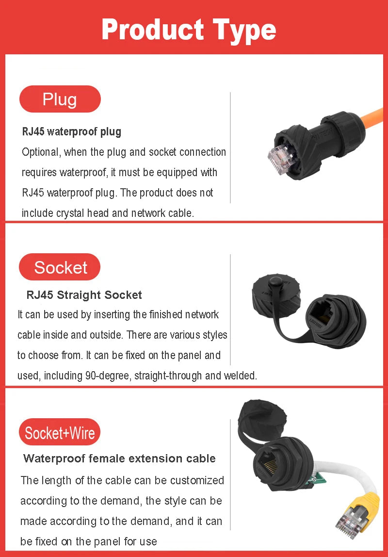LR20 M20 Ethernet Network RJ45 Waterproof Connector Cat6 Panel Mount 0.1m To 1m Extension Cable Wire Interface Signal Adapter