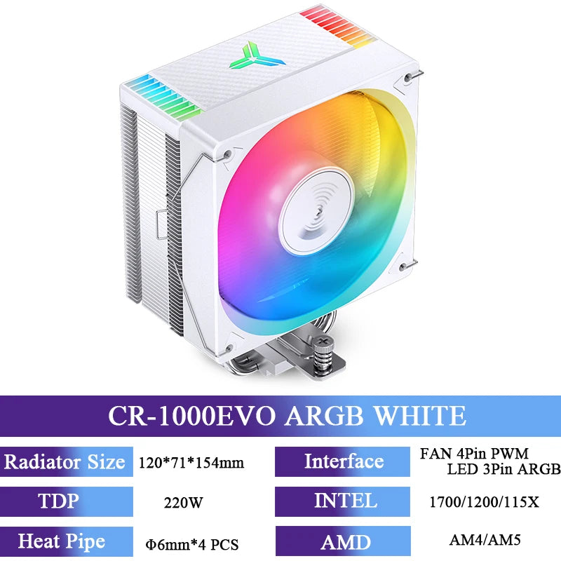 JONSBO CR-1000EVO CPU Cooler 120mm ARGB PWM CPU Cooling Fan 4 Heat Pipes TDP 220W Radiator For intel LGA 115X 1200 1700 AM4 AM5
