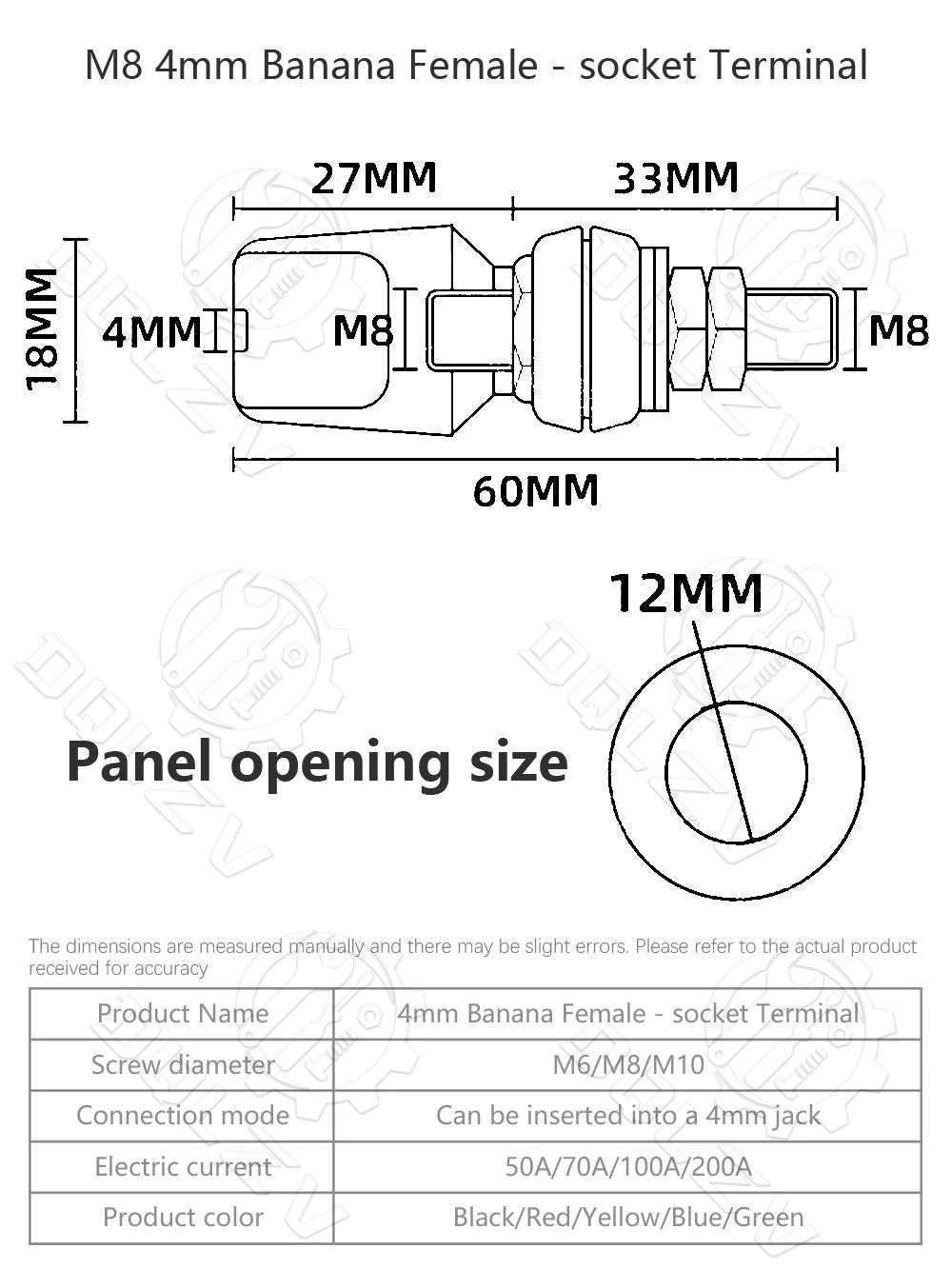 100A 4MM M6 M8 M10 Brass Connector Terminal Binding Post Nut with Caps 40-100A Large Current Banana Plug Jack Socket Connectors