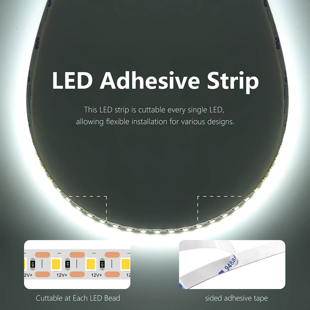 5mm 8mm PCB Led Strip Light 1 LED Cut 12V 24V 5m 2835 SMD 120LEDs/m High Brightness Flexible Tape LED Lighting Ribbon for Home