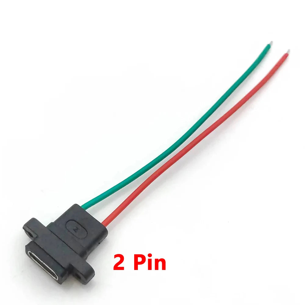 5pcs Type-C USB 3.1 Connector 2Pin 4Pin 6Pin Welding Wire Female Socket Rubber Ring High Current Fast Charging Port