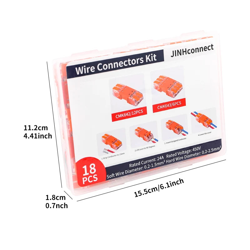 JINH CMK64 Series 18Pcs Mini Quick Connector Universal Compact Push-in Terminal Block Standard Solid Flexible Wires