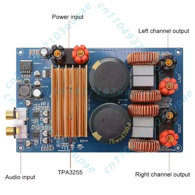 Luxury TPA3255 2.0 Channel Digital Amplifier Board 300W+300W High Power Audio Amp DC40-48V For HIFI Speaker System