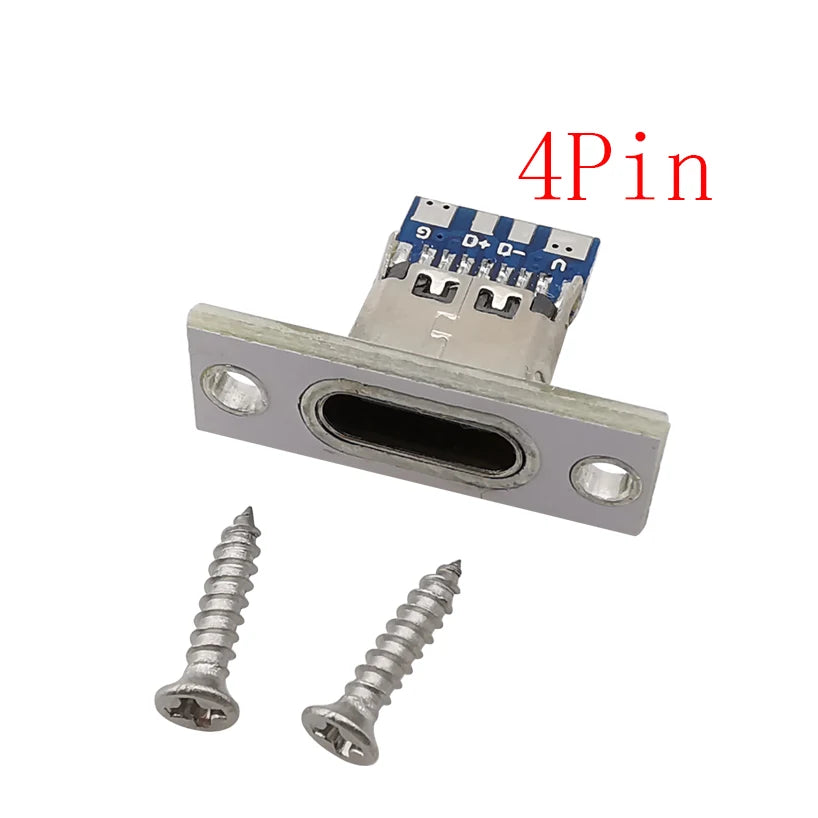 1/2/5/10Pcs USB 3.1 Type C 2/4 Pin Socket Connector Jack With Screw Fixing Plate Type-C USB Socket Adapter