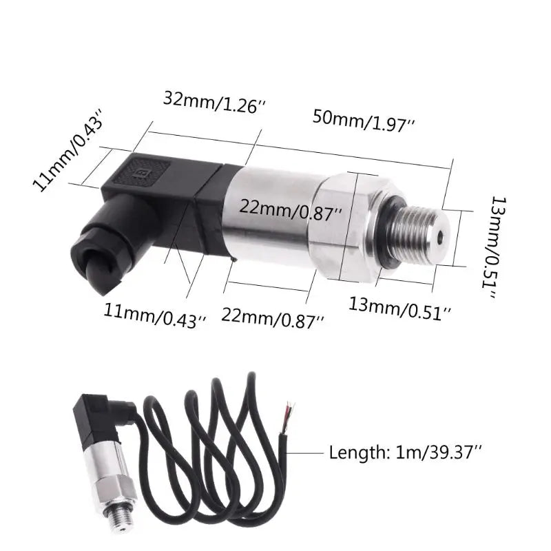 Compact Pressure Transducer 4-20mA Output G1/4" Silicon Pressure Transmitter Transducer for Water Gas Oil Metal