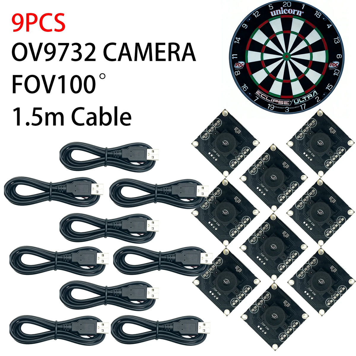 3-Pack OV9732 USB Camera 100° No Distortion 30FPS for Autodarts.io Dart Scoring System Raspberry Pi Mac Linux
