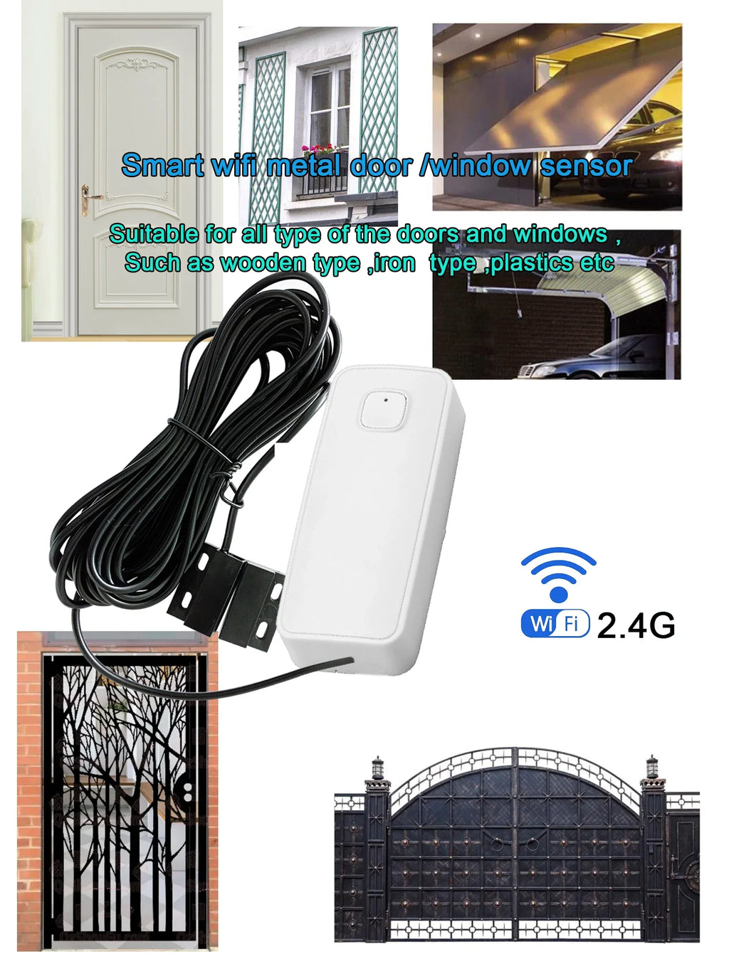 Tuya WIFI Smart Door Window Magnetic Sensor Security Alarm Open Closed Detector for Anti-theft Door Iron Rolling Door Iron Gate