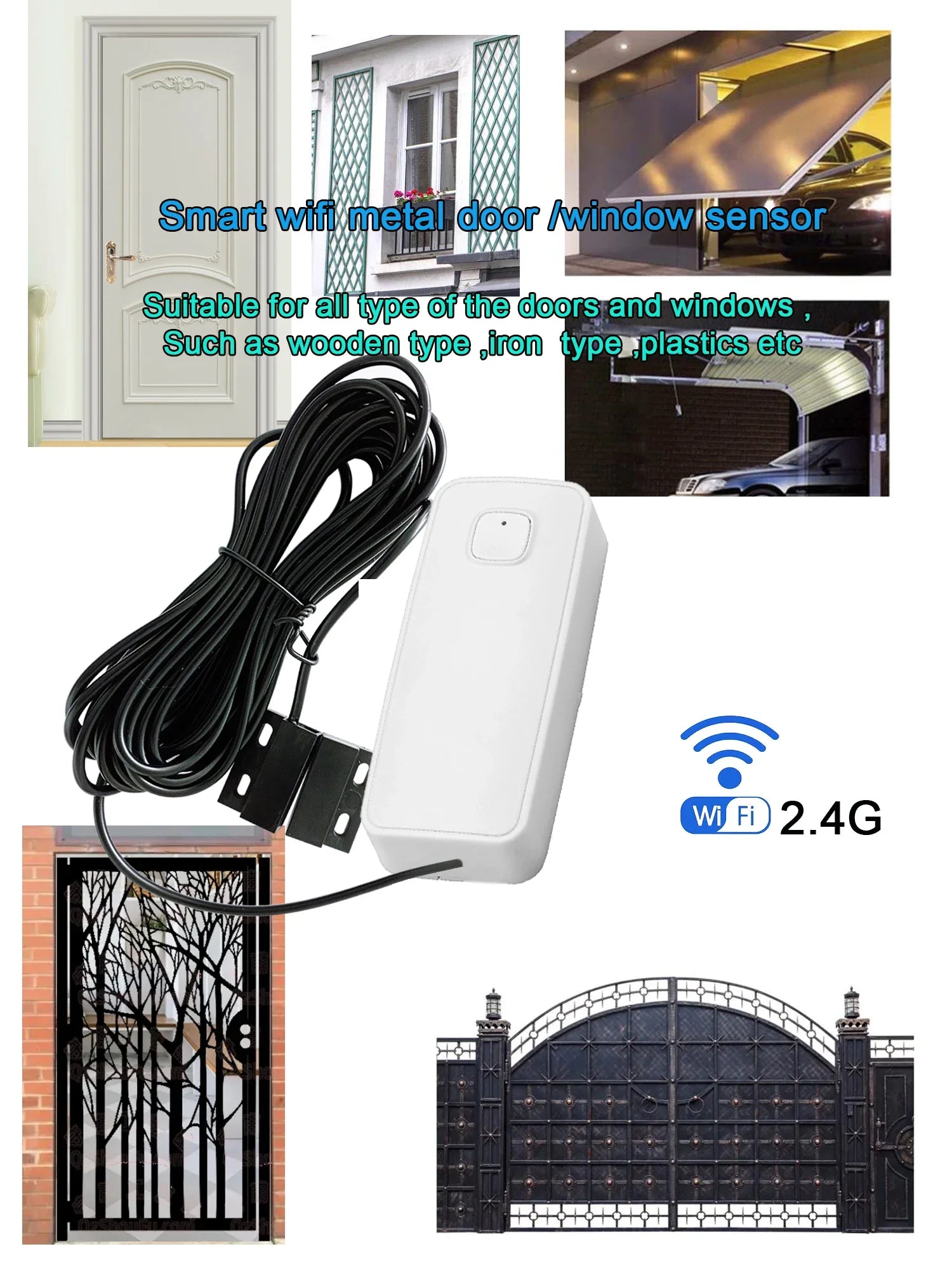 Tuya WIFI Smart Door Window Magnetic Sensor Security Alarm Open Closed Detector for Anti-theft Door Iron Rolling Door Iron Gate