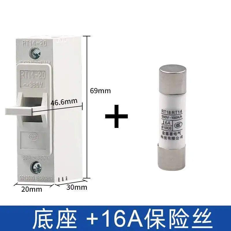 Fuse Base Socket RT14-20 Tube Type Ceramic 10*38MM Fuse Core 380V 2A 4A 6A 10A 16A 20A 25A Insurance Tube Socket Fuse Holder