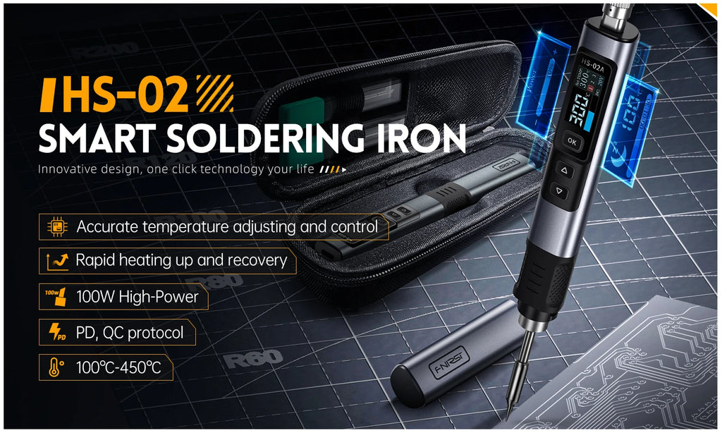 FNIRSI HS-02 Adjustable Temperature Soldering Iron DC 20V 100-450℃ Welding Solder Rework Station PD 100W Portable Repair Tool