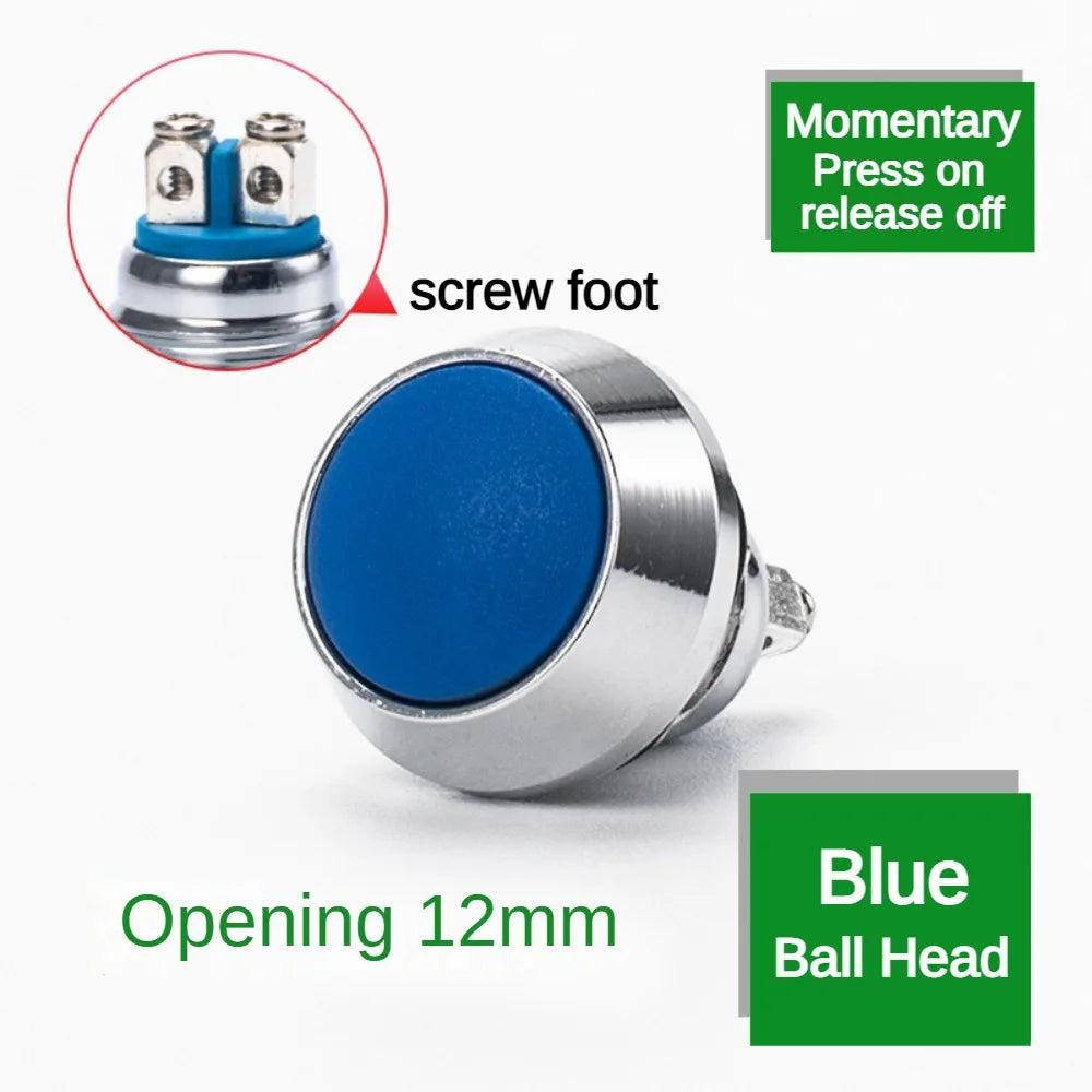 12mm Ball Round Head Metal Push Button Switch Waterproof Reset Self Locking Screw Welding Feet 3A Car Auto Horn Door Bell Swtich