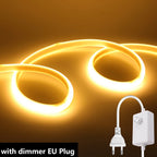 Dimmable 220V COB LED Light With Dimmer EU Power Kit Neon Strip 288Leds/M Waterproof Garden Room Home Bar Lighting Flexible Lamp