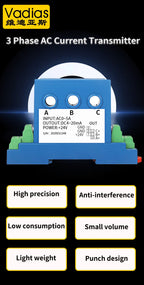 DC24V RS485 Three Phase AC Current Transmitter 0-10A 0-20A 0-30A to 4-20mA 0-10V 0-5V RS485 3-Phase Current Sensor Transducer
