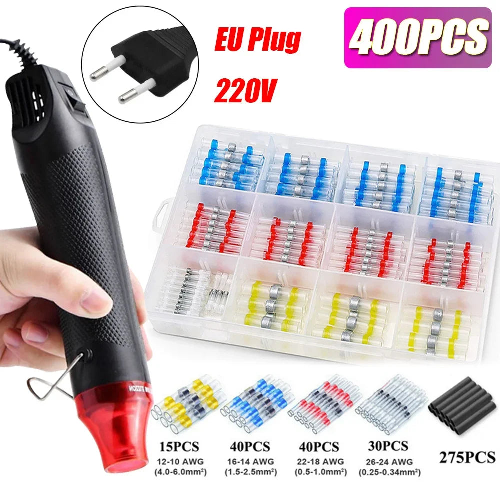 300W Air Dryer Hot Air Gun EU AU US Hair Dryer for Soldering Thermal Blower Shrink Wrapping Tools with 300PCS Wire Connectors