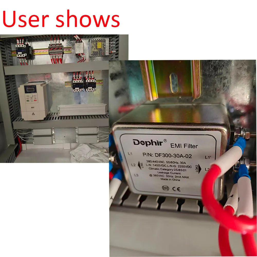 Professional 3 Phase EMI Power Filter 30A 380VAC for laser Engraving Machine cnc router, P/N: DF300-30A-02