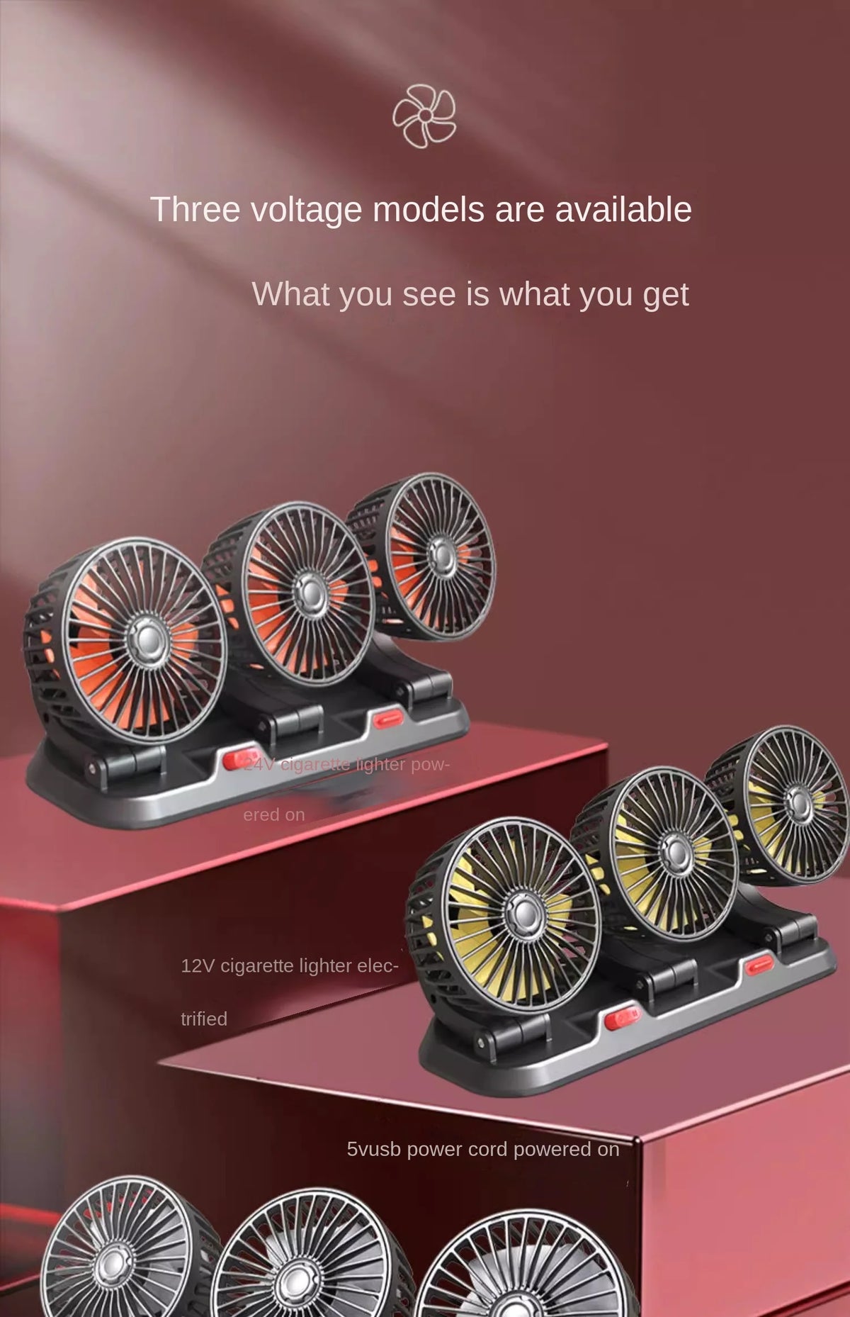 Car Fan 5V 12V 24V Car Cooling Fan 360° Adjustable Dual Head Air Fan USB 2Speeds Automotive Electric Fan For Dashboard RV Truck