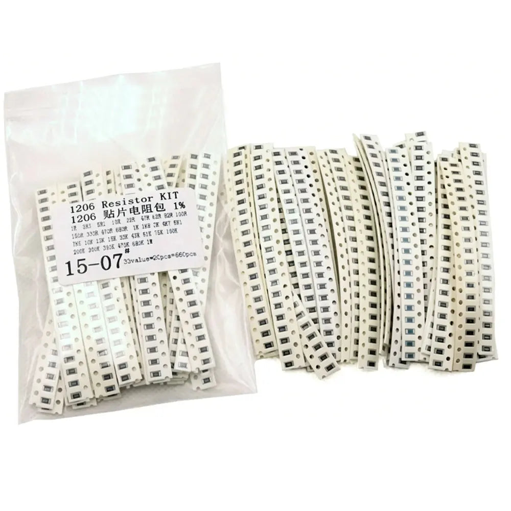 0201 0402 0603 0805 1206 1210 2512 Resistor Kit  33 ValuesX20=660PCS Pack Sample Kit Assorted 1K 10 150R 330 470 1.8 3 4.7k 5.1k