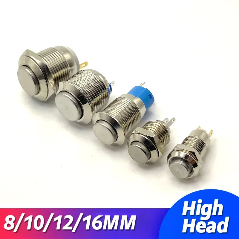 12/16/19/22mm Waterproof Metal Button High Flat head Switch LED Light Momentary Latching 12V 24V 220V Various Colors To Choose