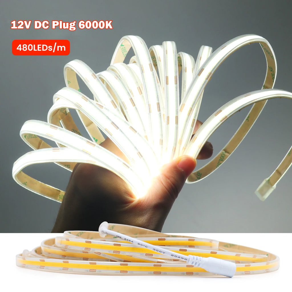 IP67 Waterproof 12/24V COB LED Strip Light 480LED/m Dimmable RA90 LED Lights High Density Flexible Ribbon Tape 3000K 4000K 6000K