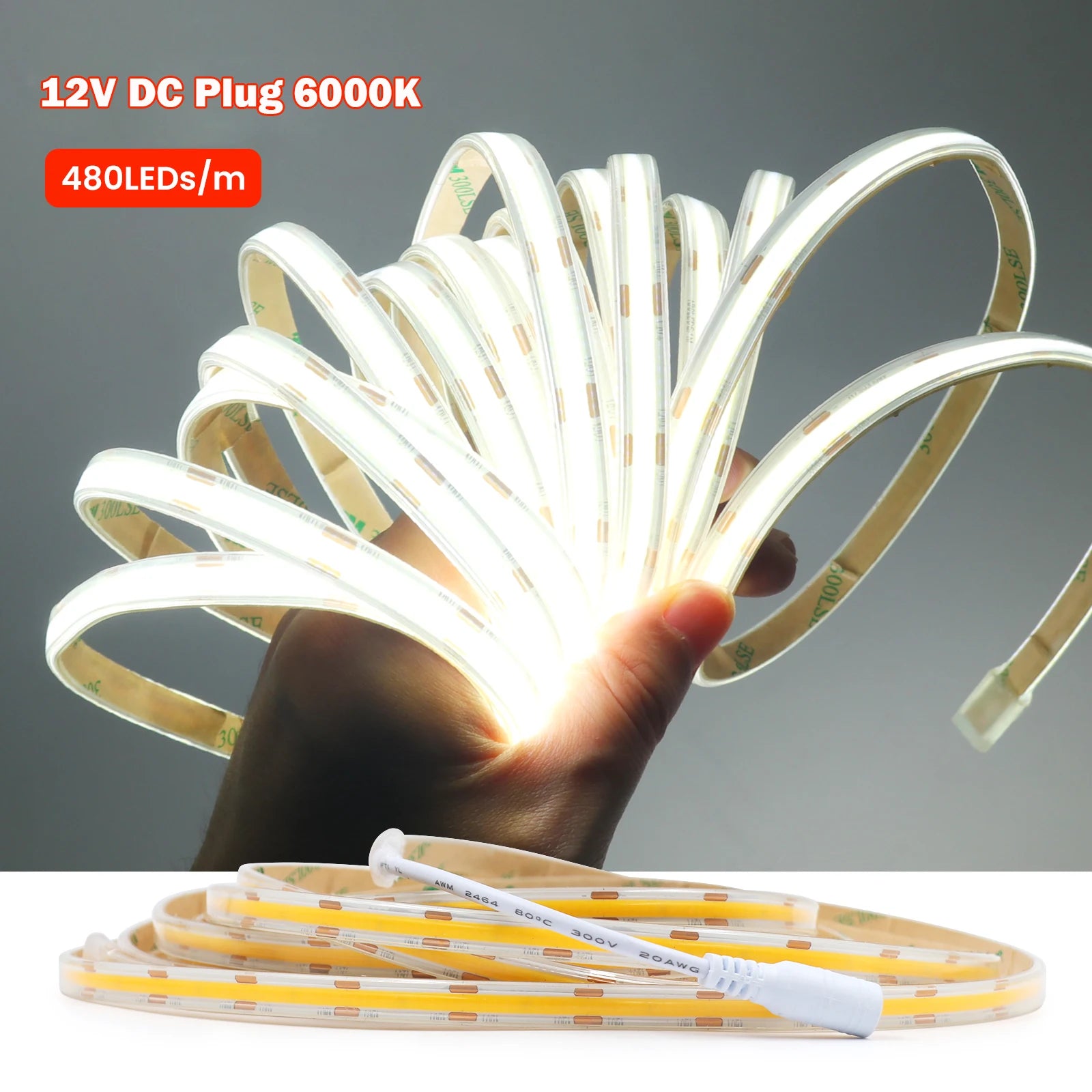 IP67 Waterproof 12/24V COB LED Strip Light 480LED/m Dimmable RA90 LED Lights High Density Flexible Ribbon Tape 3000K 4000K 6000K