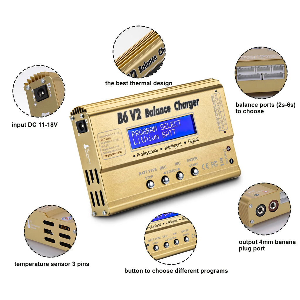 HTRC IMAX B6 V2 Balance Charger  80W Professional Digital Discharger For LiHV LiIon LiFe NiCd NiMH PB Battery RC LiPo Charger