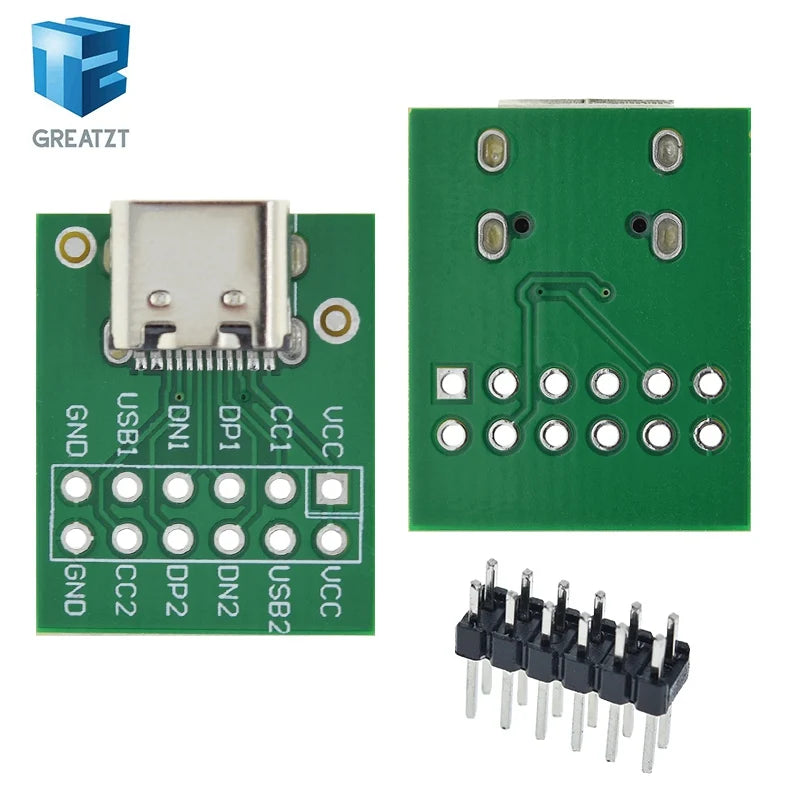 GREATZT USB TYPE-C to DIP PCB Connector Pinboard Test Board Solder Female Dip Pin Header Adapter