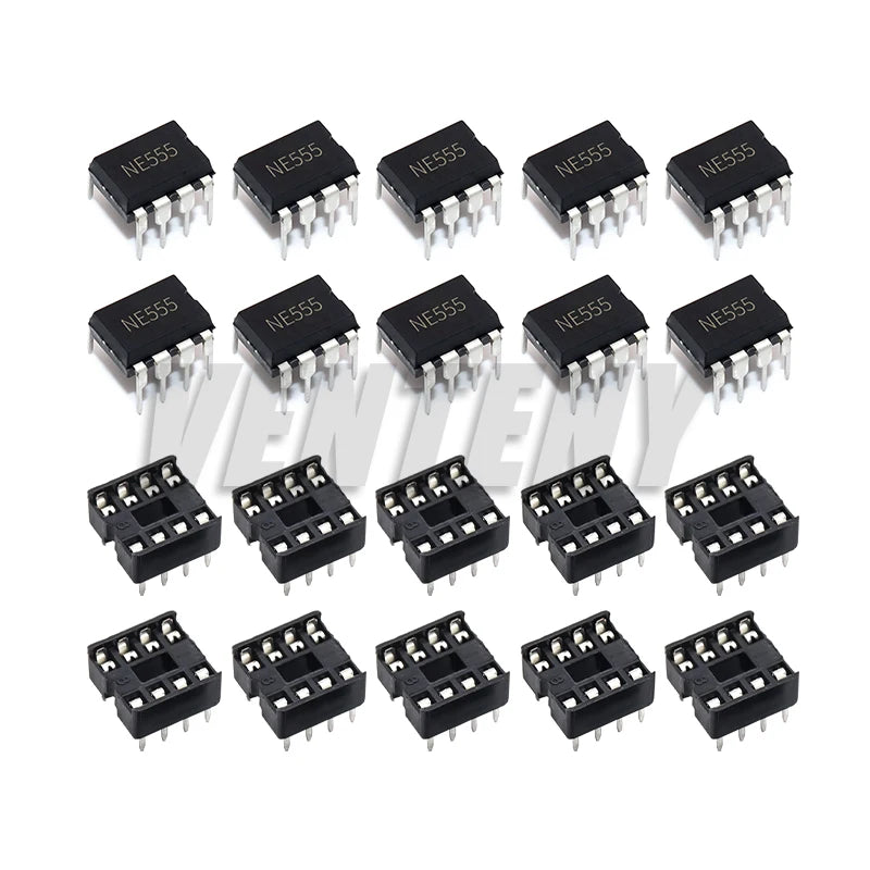 20Pcs (10 Each) 8 Pin DIP Sockets & NE555P IC 555 Timer Programming Oscillator Chip NE555