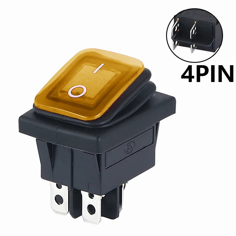 ON OFF KCD4 waterproof and oil proof switch four feet 2 file red green with lights six foot rocker power switch LED 12V 220V