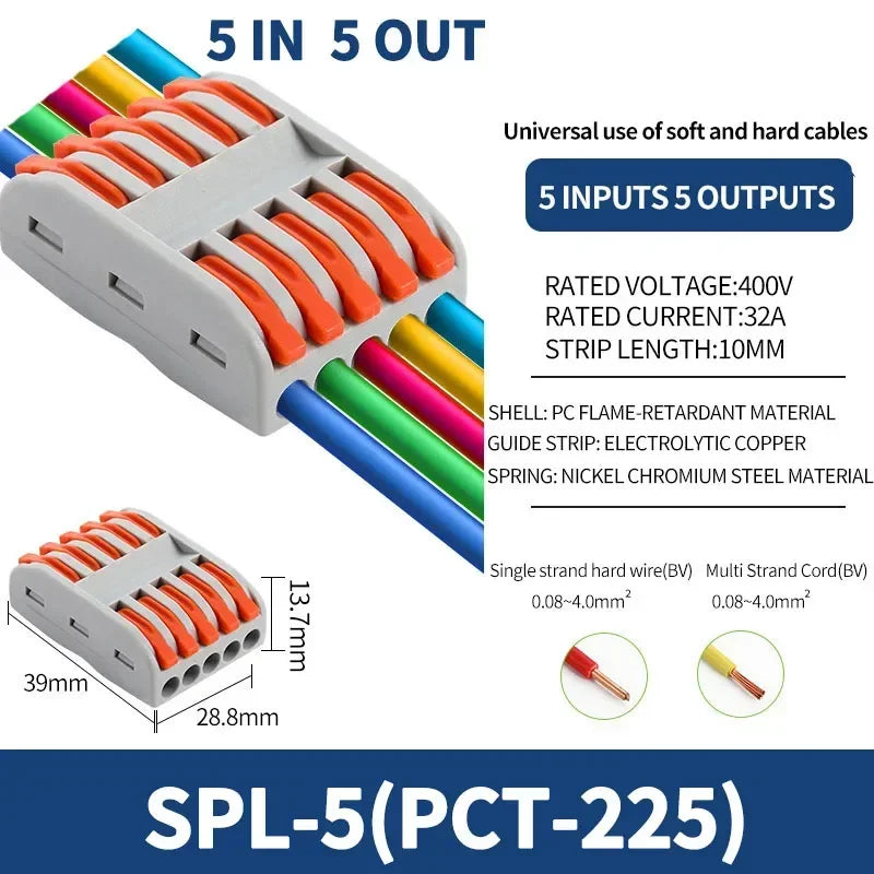 10pcs Compact 1/2/3/4/5 in Multiple Out Wire Connector - Speedy Splicing, 0.08-4.0mm  for Home Wiring Conductor Terminal