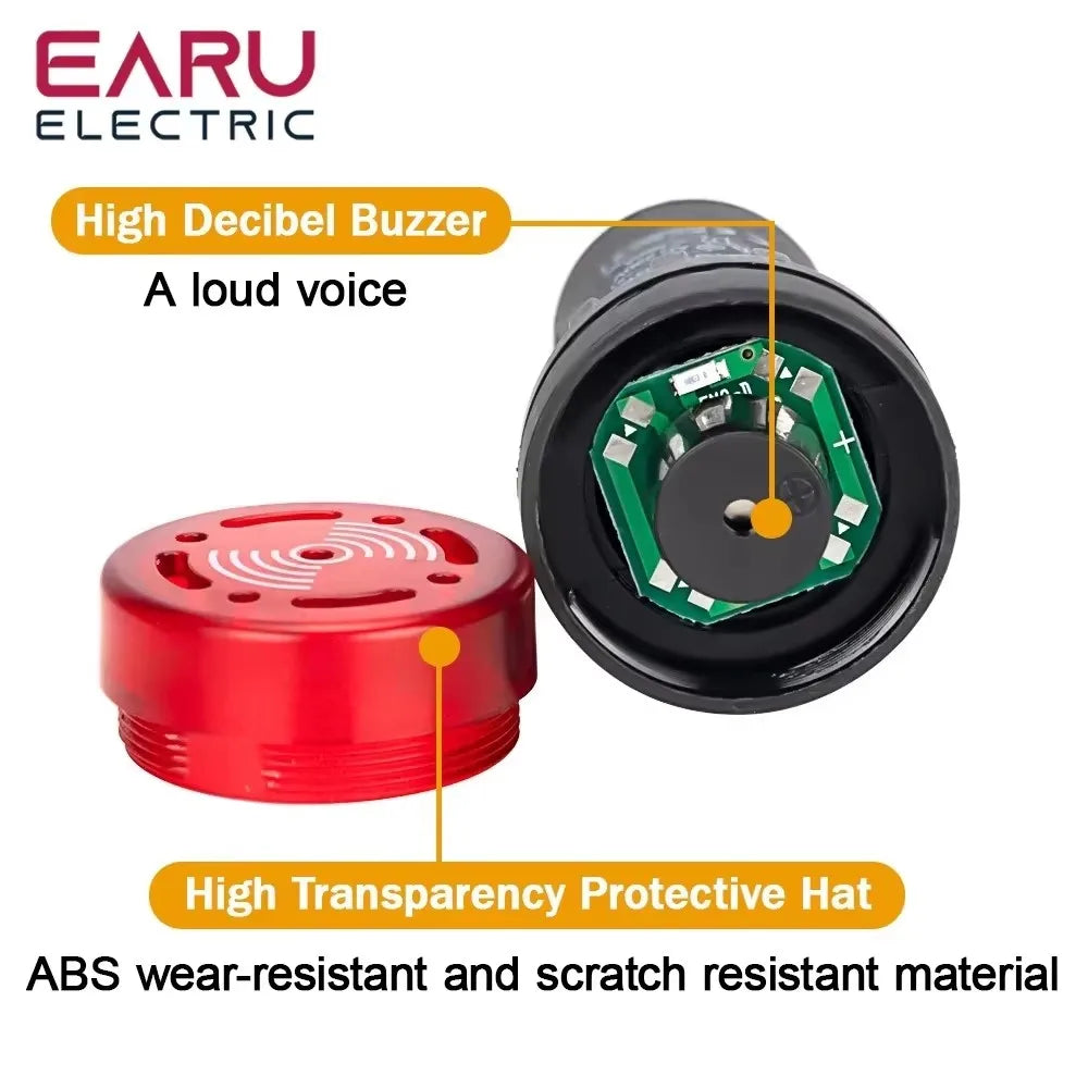 EARU AD16-22SM 22MM Panel Diameter Audible & Visual Warm Alarm Beep Buzzer LED Pilot Signal Indicator Light Lamp 12/24/110/220V
