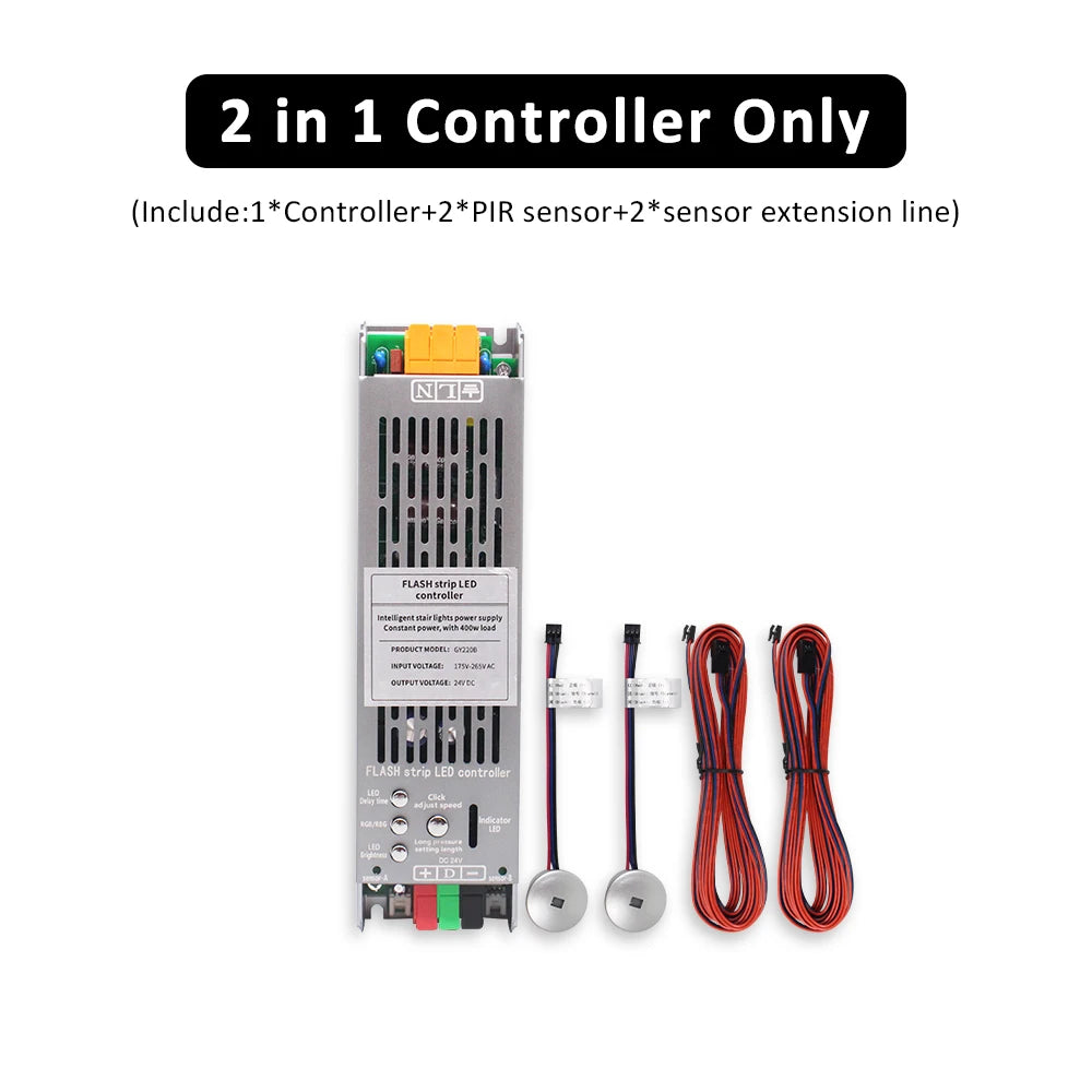 24V Running Water Flowing LED Strip Light 2in 1 PIR Motion Sensor Stair Controller for WS2811 Pixel Chasing Effect Tape Lamp