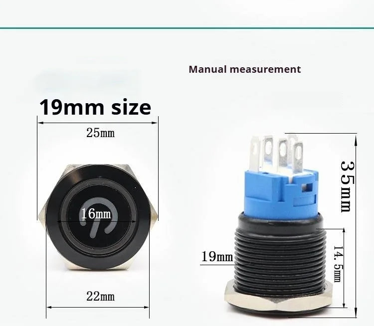 12/16/19/22MM black metal switch button self-locking latching reset power button start stop car motorcycle 6/12/24/220V on off