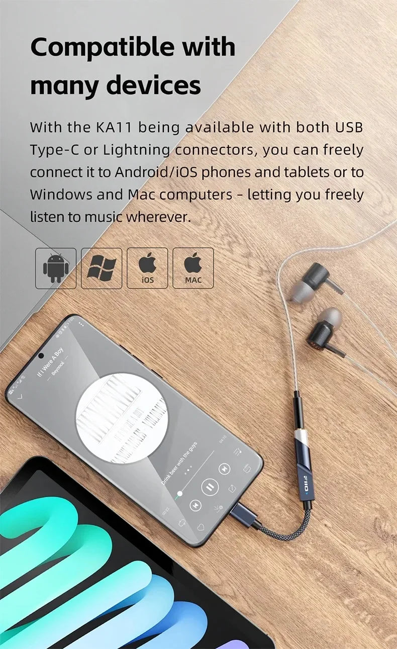 FiiO JadeAudio KA11 USB DAC AMP Hi-Res Audio Type-C to 3.5mm Adapter USB Dongle DAD256