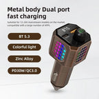 Car Adapter Bluetooth FM Transmitter For Car PD30W&QC3.0 Car Charger Bluetooth Adapter Zinc Alloy Color Light Hands-Free