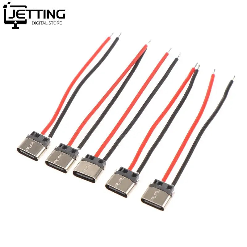 5pcs Type-C 2pin Soldered Female Base W/ Wire Typec Female Socket For Mobile Phone Charging Type -c Port Charging Interface Jack