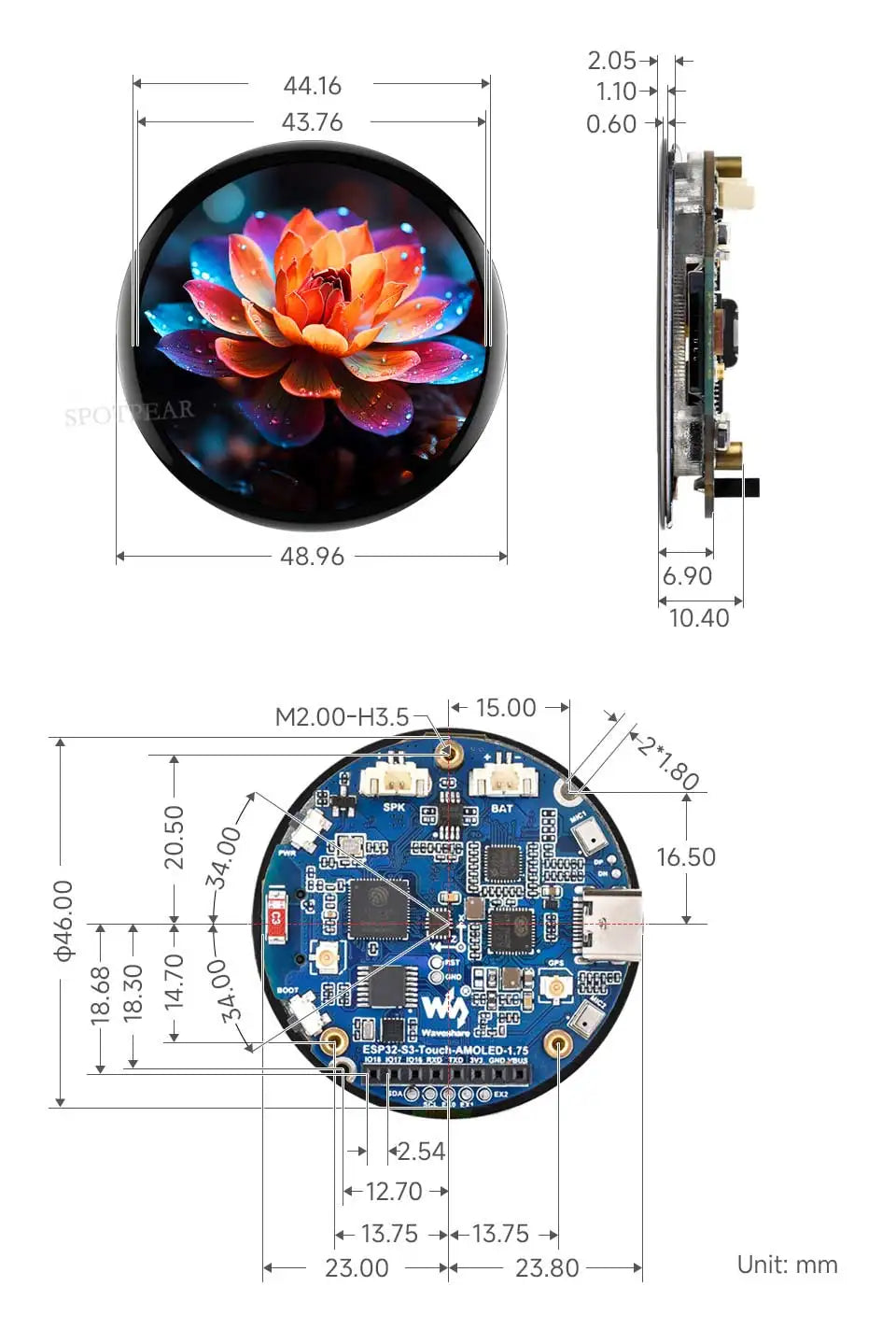ESP32-S3 1.75inch AMOLED Round Touch Display Development Board 6-axis sensor Xiaozhi AI Deepseek Optional with Case or with GPS