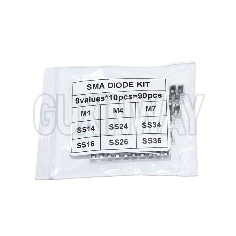 90PCS Rectifier Diode 1N4007 1N4001 1N4004 SS14 SS24 SS34 SS16 SS26 SS36 SMD Schottky Diode Assort Kit