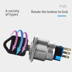16/19/22mm metal Key rotary push button 2/3 position latching knob Switch Press Button rotary Rotate LED light rotation IP65