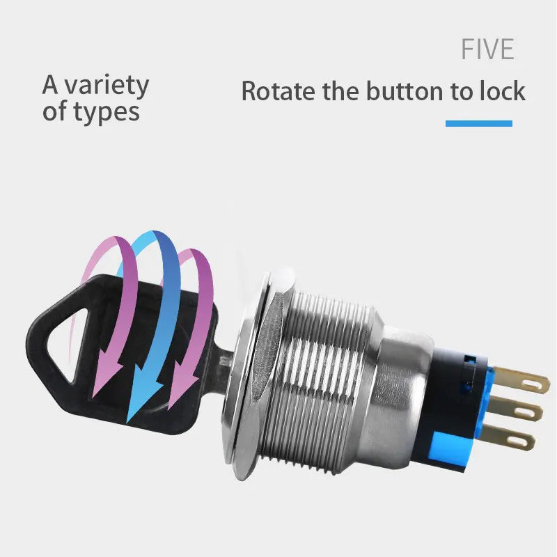 16/19/22mm metal Key rotary push button 2/3 position latching knob Switch Press Button rotary Rotate LED light rotation IP65