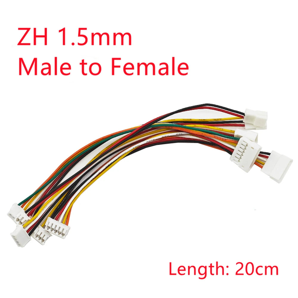 5pcs JST1.25 ZH1.5mm PH2.0 XH2.54mm 2P 3P 4P 5P 6P Male to Female Extension Aerial Docking Wire Cable 20cm