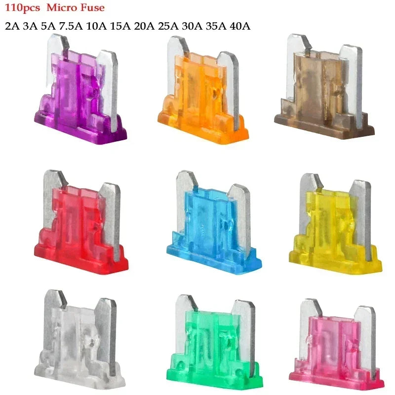 100/50/10pcs Micro Car Fuses Automotive Blade Type Mini Fuse Assortment Blade Fuse Set 2A 3A 5A 7.5A 10A 15A 20A 25A 30A 35A 40A