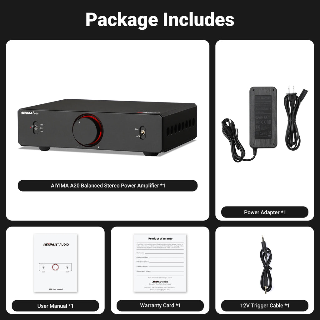 AIYIMA A20 PFFB Power Amplifier TPA3255 Hifi 300W X2 Stereo Power Amp With XLR/RCA Fully Balanced Input HPF High Pass Filter