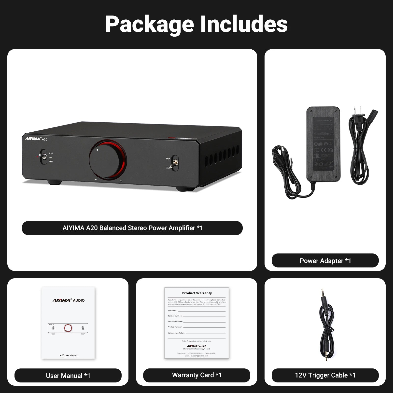 AIYIMA A20 PFFB Power Amplifier TPA3255 Hifi 300W X2 Stereo Power Amp With XLR/RCA Fully Balanced Input HPF High Pass Filter