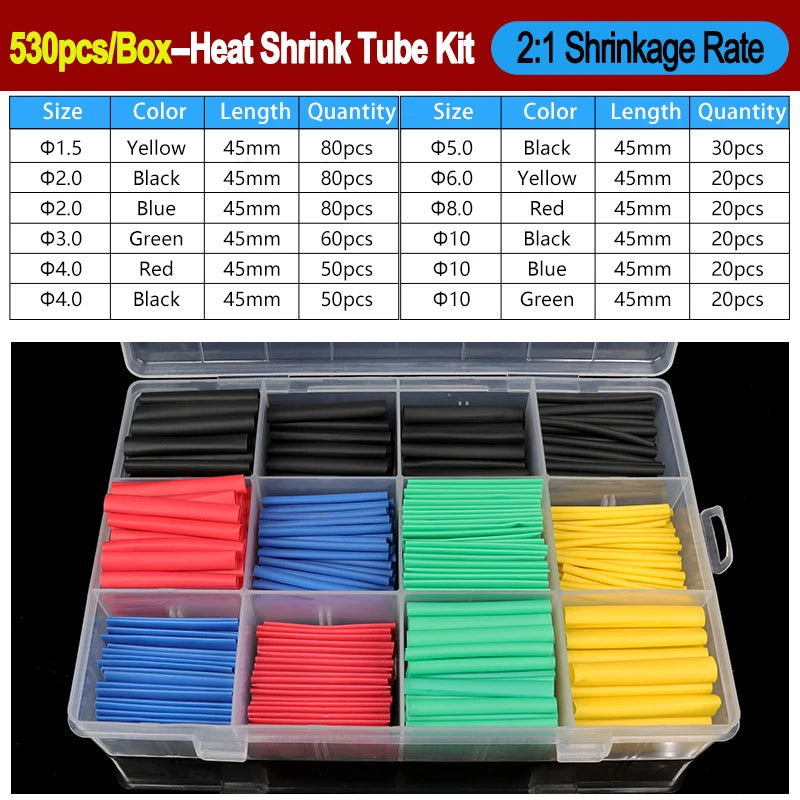 2:1/ 3:1/4:1 Heat Shrink Tube Set 73~900pcs Shrinkage Tubing Kit Cable Repair Protecter Wire Insulation Thermoresistant Sleeving