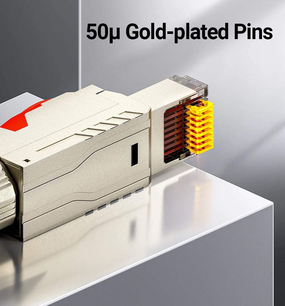 AMPCOM RJ45 Connector, CAT8 STP Tool Free Shielded Modular Plugs CAT7 CAT6A Zinc Alloy Field Termination Plug 40Gbps 2000Mhz