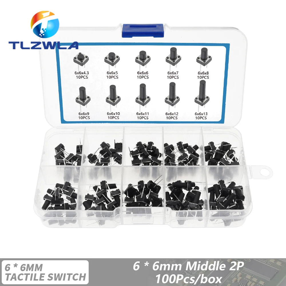 10 Models 6*6 Tact Switch Tactile Push Button Switch Kit Height: 4.3 5~13MM DIP 2P/4P Micro Switch 6x6 Key Switch