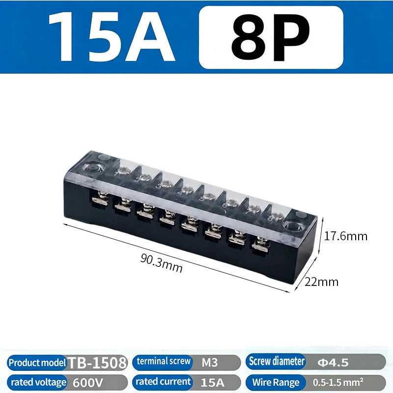 Dual Row Strip Screw Terminal Block TB1503-TB151 15A  Fixed Wiring Board Wire Connector for Electronic Components