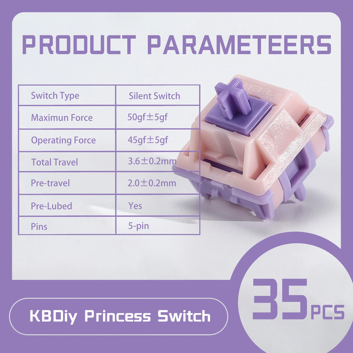 KBDiy Asura Switch Tactile MX Switches 50g for Gaming Mechanical Keyboard KIT Purple Factory Lubed Custom DIY 5Pins GMK67 Hi75