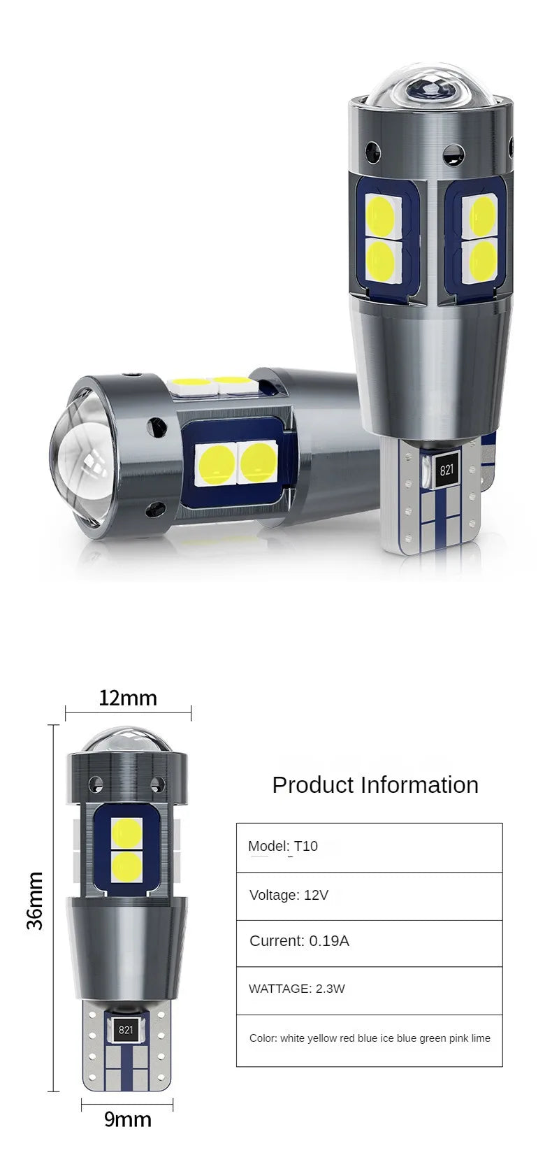 Car Interior Side Light T10 W5W 168 192 Led Tail Light 3030 10SMD 12V Auto Lamp CANBUS NO Error Car Marker Parking Bulb