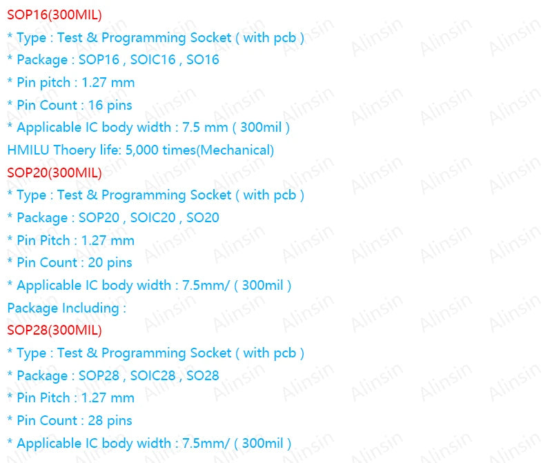 Sop8/Sop14/Sop16/Sop20/Sop28/44/Tssop8/Tssop16/Tssop20/Tssop28/TQFP32/LQFP44 To Dip Programmer Adapter Socket 150/208/173/300mil
